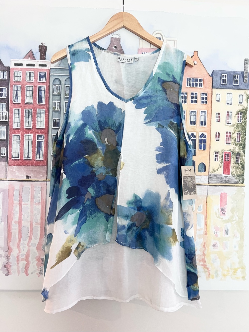 NWT Habitat Lagenlook 2 Pc. Button-Front Top with Tank Watercolor Linen Blend LG - Picture 4 of 15